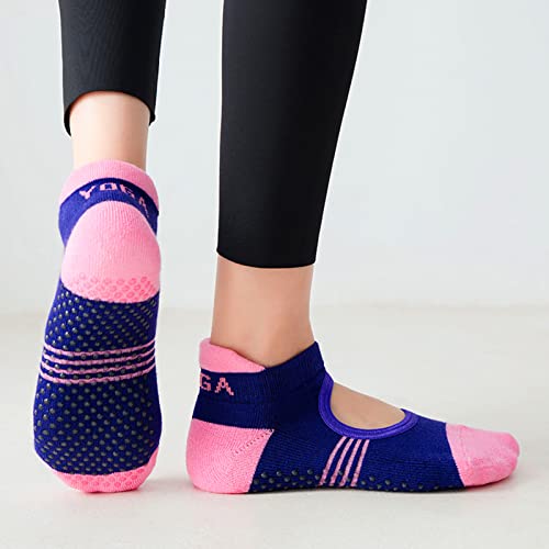 PUTUO Women's Non-Slip Yoga Pilates Socks - 3 Pairs