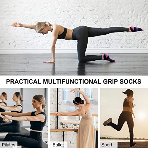 PUTUO Women's Non-Slip Yoga Pilates Socks - 3 Pairs