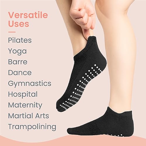 Accessory Yoga Socks: 3 Pairs Non-Slip Grip, Size 4-8