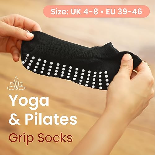 Accessory Yoga Socks: 3 Pairs Non-Slip Grip, Size 4-8
