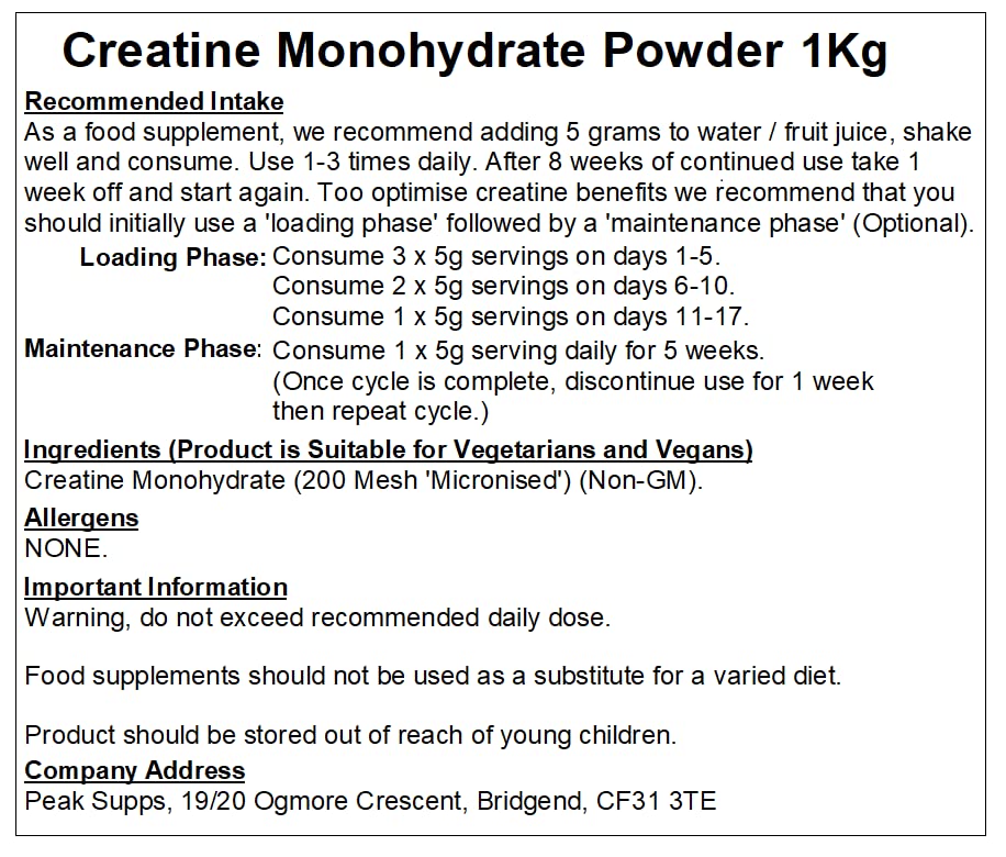 Pure Micronised 1Kg Creatine Powder