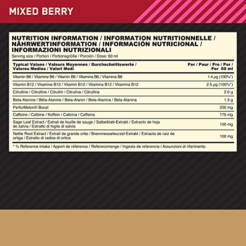 Gold Standard Pre-Workout Energy Shot, Mixed Berry Flavour