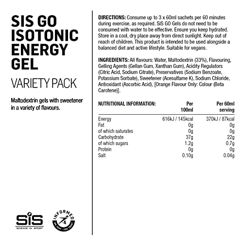 SI GO Isotonic Energy Gels, 22g Carbs, Assorted Flavours