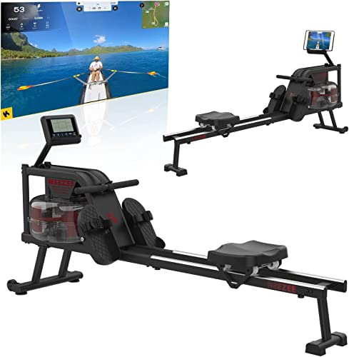 Gray-black Water Resistance Rowing Machine with Tablet Stand
