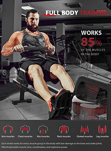 Gray-black Water Resistance Rowing Machine with Tablet Stand