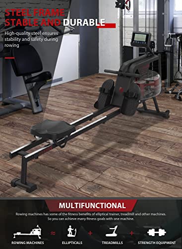 Gray-black Water Resistance Rowing Machine with Tablet Stand