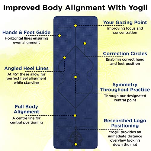 Premium TPE Yoga Mat - Non Slip - Blue/Gold