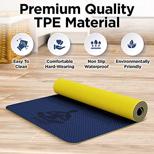 Premium TPE Yoga Mat - Non Slip - Blue/Gold