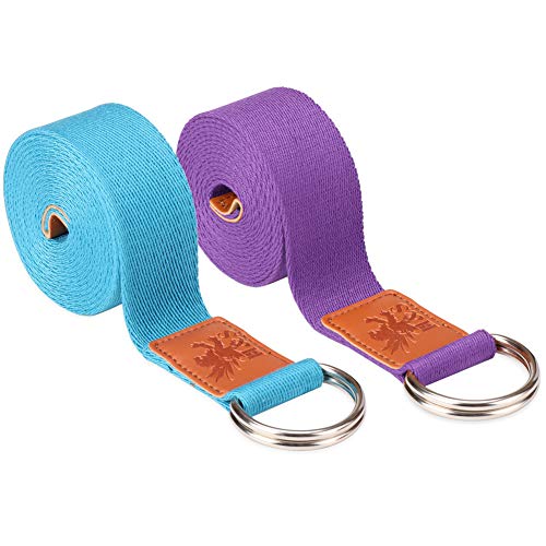 Extra long adjustable yoga belt strap, blue color