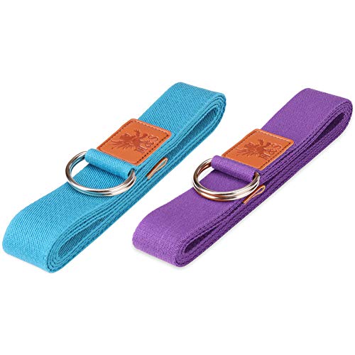 Extra long adjustable yoga belt strap, blue color