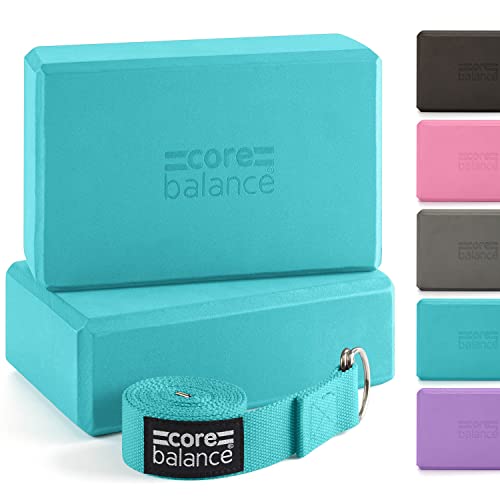 Adjustable Metal D Ring Cotton Strap Yoga Blocks (Teal)