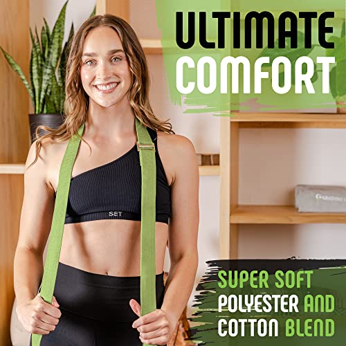 Green Yoga Strap with Easy-Feed Buckle and Free eGuide