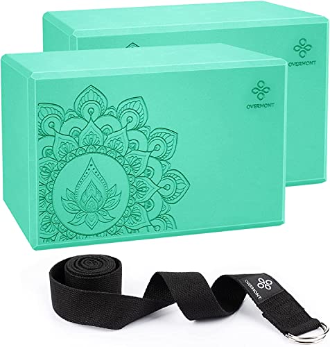 Overmont Yoga Block with Yoga Strap - 2 Pack