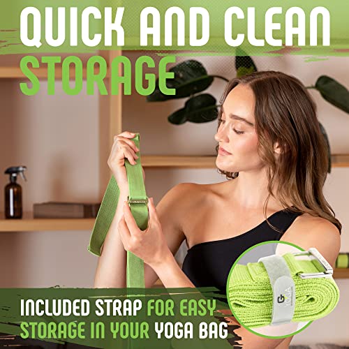 Green Yoga Strap with Easy-Feed Buckle and Free eGuide