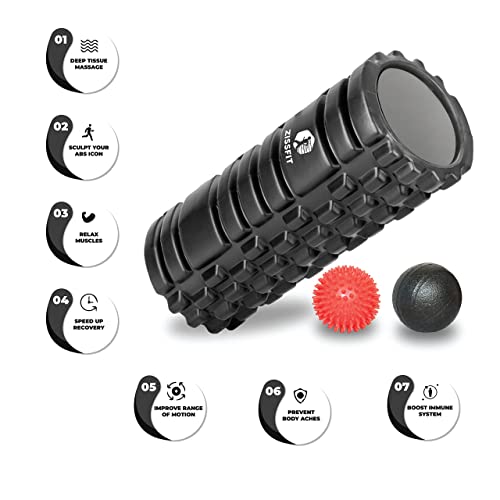Black High Density Foam Roller with Massage Balls