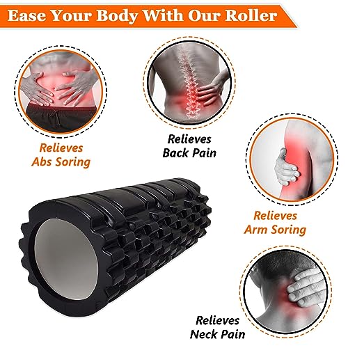 Black Foam Roller with 3 Resistance Bands