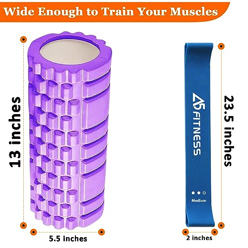Purple Foam Roller with 3 Resistance Bands - Lightweight Muscle Relief Tool for Fitness