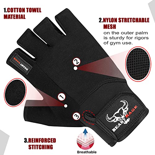 BEAST RAGE Weightlifting Gym Gloves - Black, L