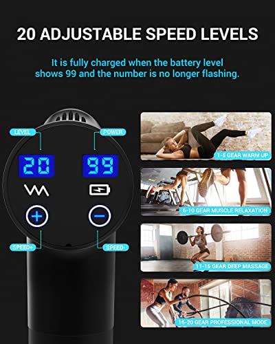 AERLANG Massage Gun for Muscle Pain Relief - 20 Speeds, 6 Heads