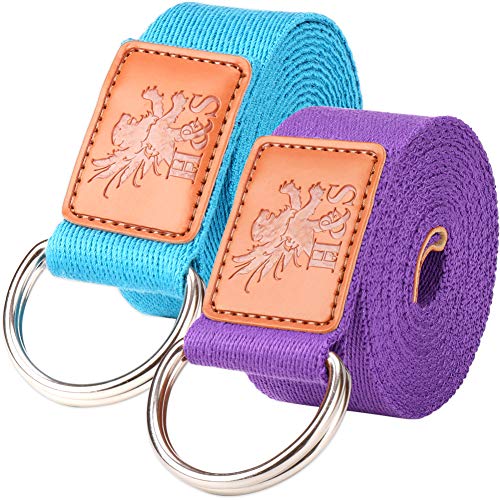 Extra long adjustable yoga belt strap, blue color