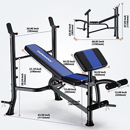 WINNOW Adjustable Weight Bench - Leg Extension, Preacher Curl
