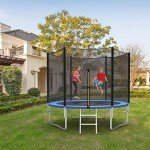 COSTWAY Outdoor Trampoline with Safety Net and Ladder