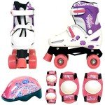 Girls Pink Quad Skates with Safety Gear Set