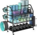 Yoga Mat Storage Rack with Baskets and Hooks