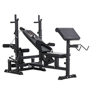 HOMCOM Full-Body Weight Rack with Bench & Bands