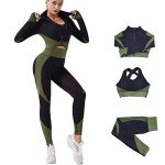 Women’s 3-Piece Workout Tracksuit Set - Black/Green