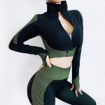 Women’s 3-Piece Workout Tracksuit Set - Black/Green
