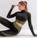 Women’s 3-Piece Workout Tracksuit Set - Black/Green