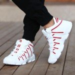 Men's Large PU Leather Running Sneakers - White & Red
