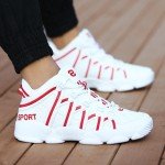 Men's Large PU Leather Running Sneakers - White & Red