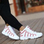 Men's Large PU Leather Running Sneakers - White & Red
