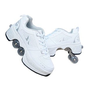 Versatile White Silver Roller Skating Shoes