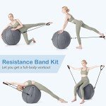 GYMAX 65cm Yoga Ball with Resistance Bands & Pump