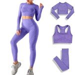 3-Piece Seamless Gym Set for Women - Purple