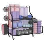 Home Gym Storage Rack with Wheels and Hooks