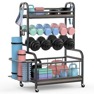 Sehloran Dumbbell and Kettlebell Rack with Hooks