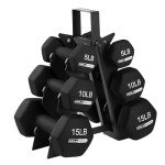 Hex Dumbbell Set with Storage Rack - 5-15 lbs