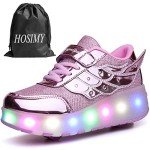 HOSIMY Kids LED Roller Skates - Pink 9 UK