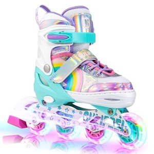 SULIFEEL Rainbow Unicorn LED Inline Skates for Kids