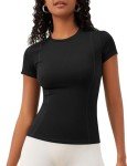 Black Compression Short Sleeve Workout Top for Women