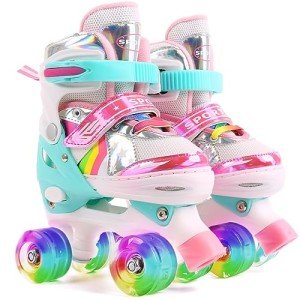 Rainbow Adjustable Light-Up Roller Skates for Kids