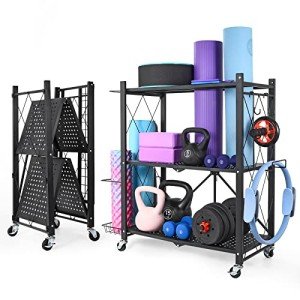 Yoga Mat Storage Rack with Wheels & Hooks