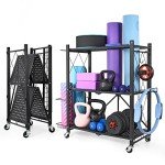Yoga Mat Storage Rack with Wheels & Hooks