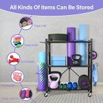 Yoga Mat Storage Rack with Wheels & Hooks