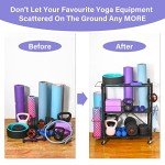 Yoga Mat Storage Rack with Wheels & Hooks