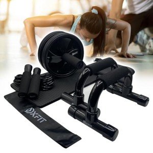 Home Gym Ab Roller, Skip Rope & Push-up Set